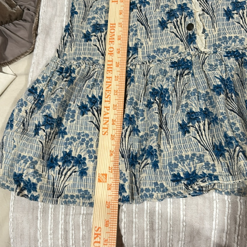 Free People Womens Boho Ruffle Tunic Top Size XS Blue Button Floral Short Sleeve - Picture 12 of 13